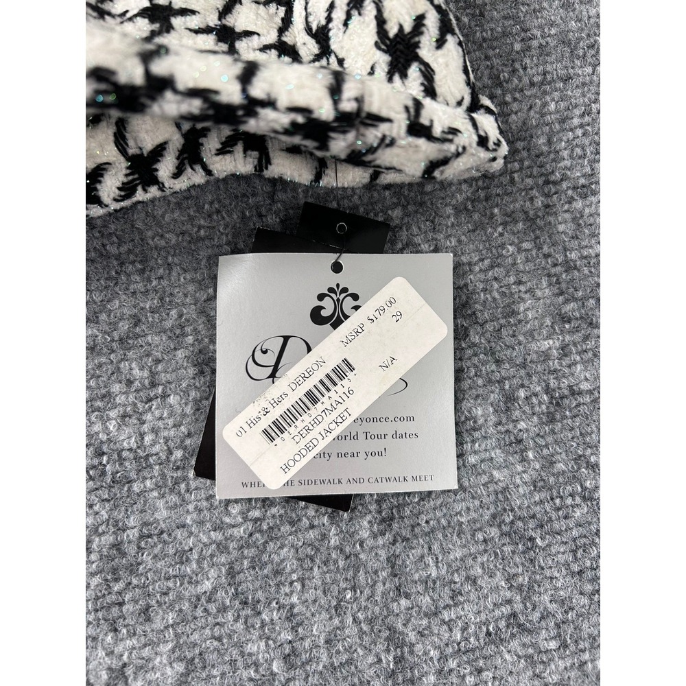 VTG Dereon Beyoncé Black White Houndstooth Hooded Jacket Women's Size L Glitter - Picture 10 of 13